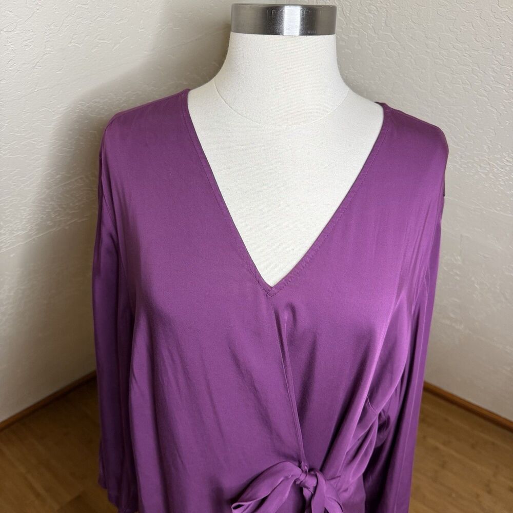 J. Jill Pure Jill Purple Side Tie Waist Dress Plus Size 2X Midi V-Neck Comfy - Picture 4 of 10